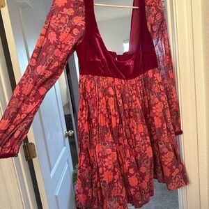 Free People Red and Pink Floral Mini Dress